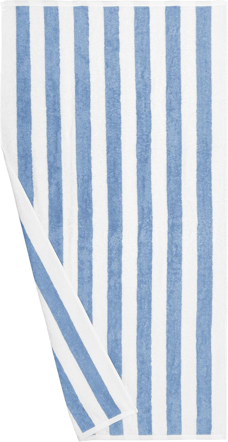 Amazon Basics Cabana Stripe Serviette de Plage, Bleu Clair, Lot de 1,...