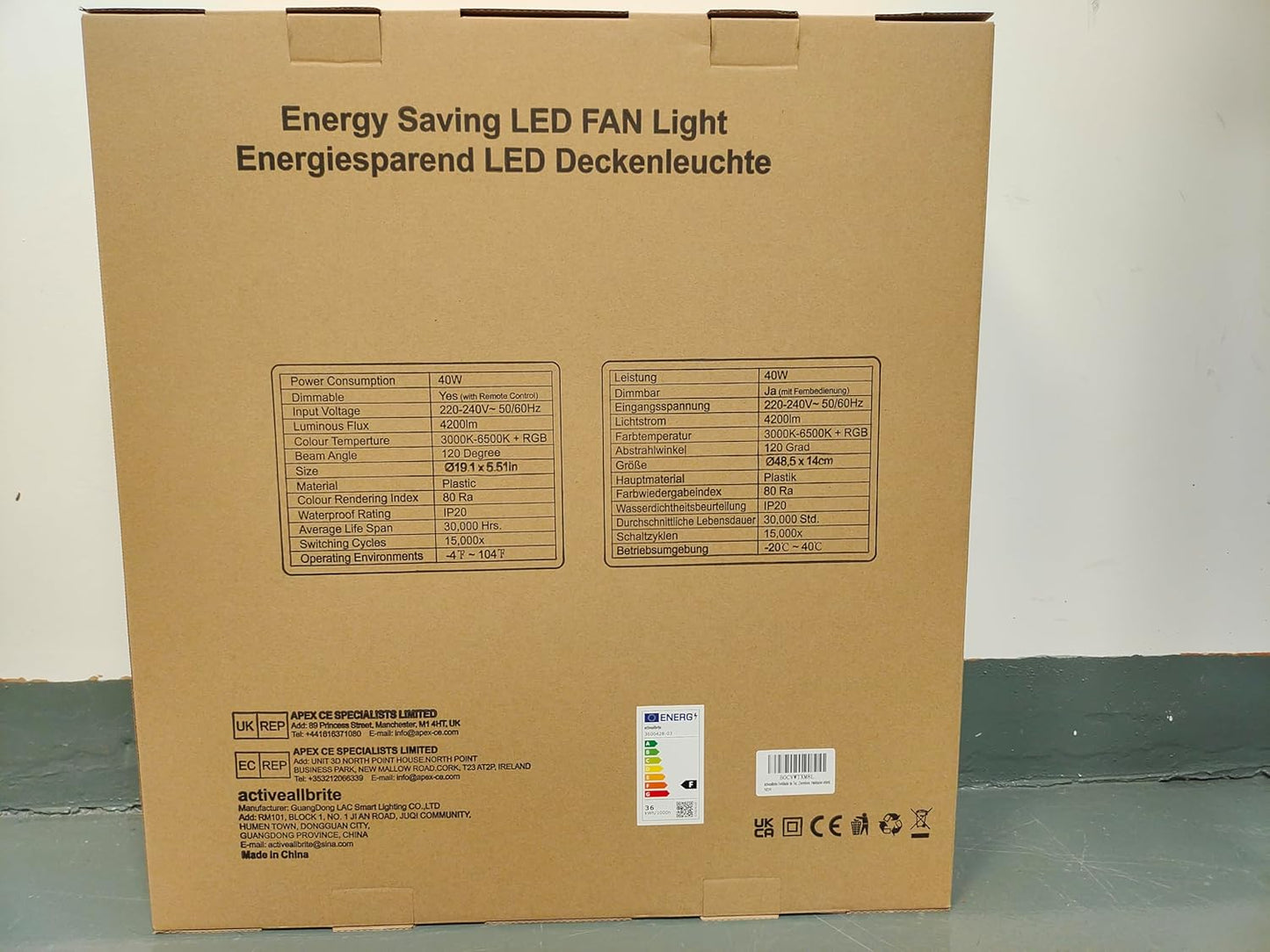 Ventilateur de plafond actifallbrite, moteur CC 20 W, vitesse du vent...