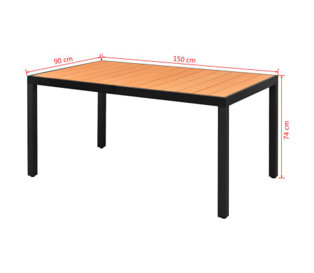 vidaXL Mesa de jardín de aluminio y WPC marrón 150x90x74 cm