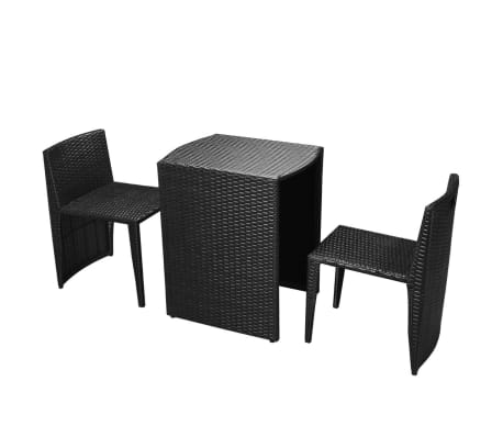 vidaXL Mesa y sillas bistró jardín 3 pzas y cojines poli ratán negro