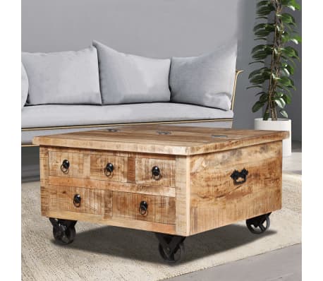 vidaXL Mesa de centro de madera de mango rugosa 70x70x40 cm