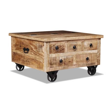 vidaXL Mesa de centro de madera de mango rugosa 70x70x40 cm