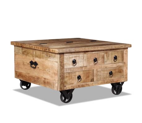 vidaXL Mesa de centro de madera de mango rugosa 70x70x40 cm