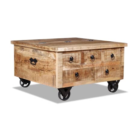 vidaXL Mesa de centro de madera de mango rugosa 70x70x40 cm