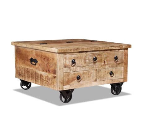 vidaXL Mesa de centro de madera de mango rugosa 70x70x40 cm