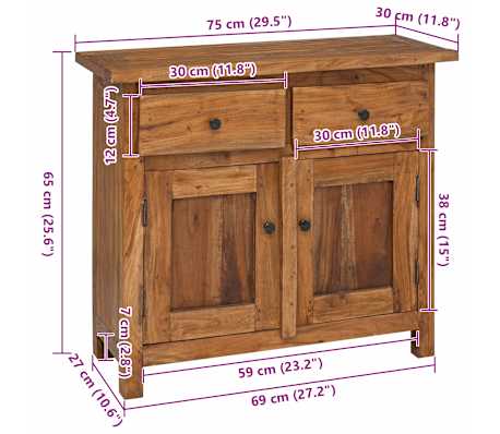 vidaXL Aparador de madera maciza de caoba 75x30x65 cm