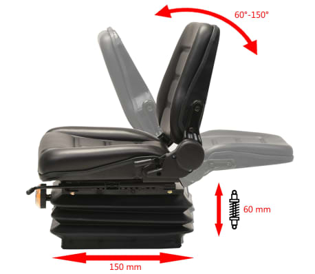 vidaXL Siège de tracteur avec suspension et dossier réglable