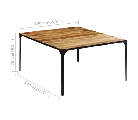 vidaXL Mesa de comedor de madera maciza de mango 140x140x76 cm