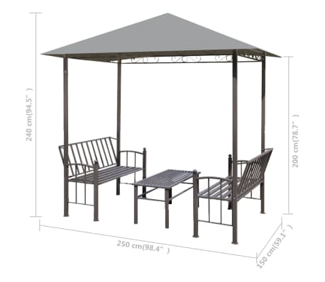 vidaXL Chapiteau de jardin avec table et bancs 2,5x1,5x2,4m Anthracite