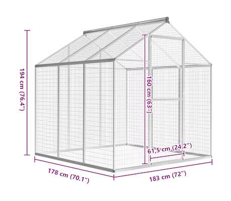 vidaXL Volière d'extérieur Aluminium 183 x 178 x 194 cm
