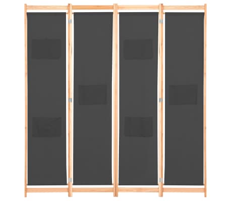 vidaXL Biombo divisor de 4 paneles de tela gris 160x170x4 cm