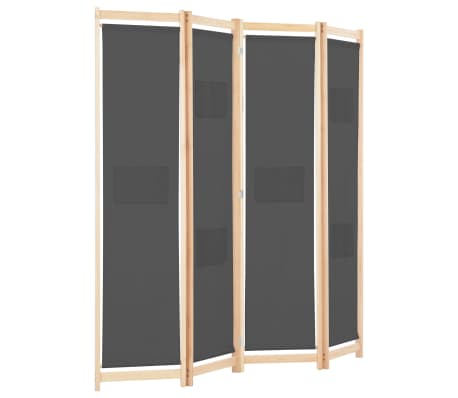 vidaXL Biombo divisor de 4 paneles de tela gris 160x170x4 cm
