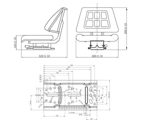 vidaXL Asiento de tractor con respaldo negro