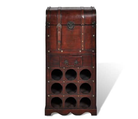 vidaXL Botellero de madera para 9 botellas baúl con cajón