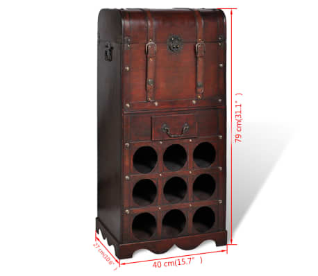 vidaXL Botellero de madera para 9 botellas baúl con cajón