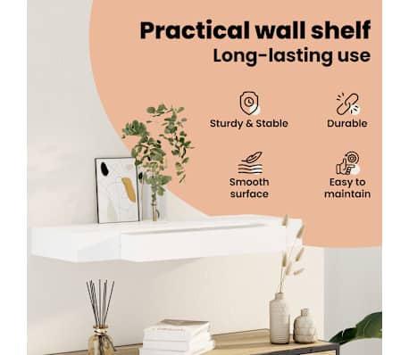 vidaXL Étagère murale avec 1 tiroir MDF Blanc Rangement de livres/DVD