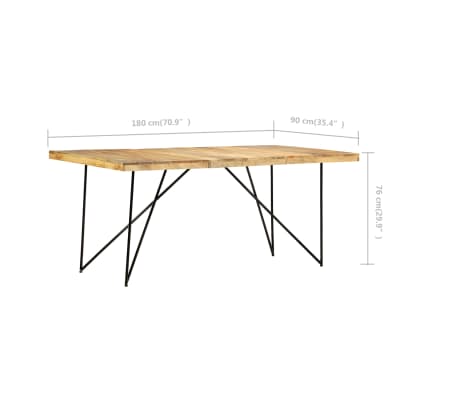 vidaXL Mesa de comedor de madera maciza de mango 180x90x76 cm