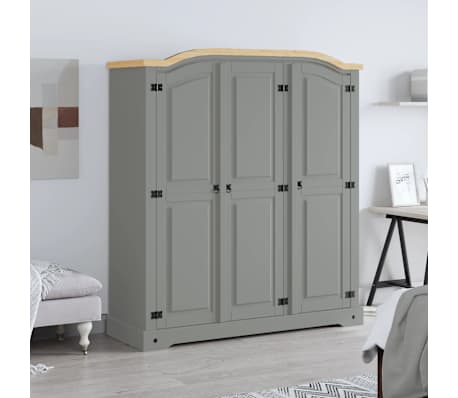 vidaXL Armario madera de pino Mexicano estilo Corona gris 3 puertas