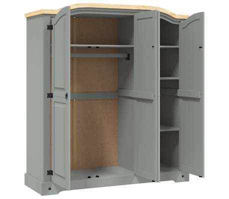 vidaXL Armario madera de pino Mexicano estilo Corona gris 3 puertas