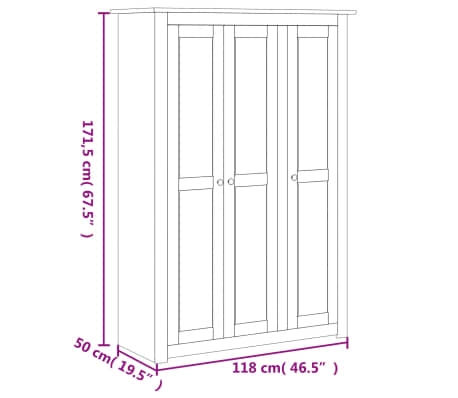 vidaXL Armario de 3 puertas madera pino Panamá Range 118x50x171,5 cm