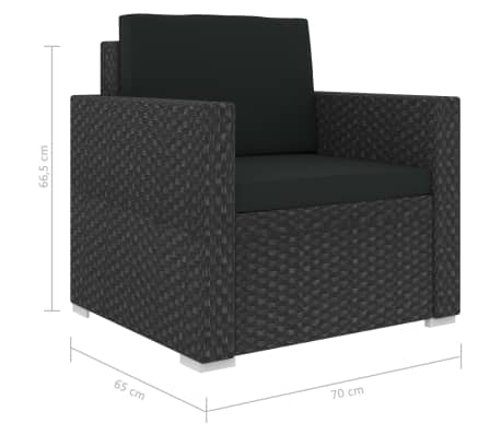 vidaXL Salon de jardin 6 pcs avec coussins Résine tressée Noir