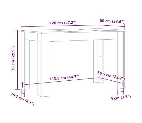 vidaXL Mesa de comedor de madera de ingeniería blanco 120x60x76 cm