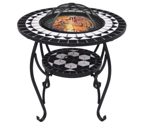 vidaXl Brasero de mosaico cerámica negro y blanco 68 cm
