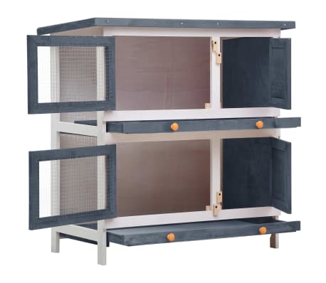 vidaXL Jaula conejera con 4 puertas madera gris