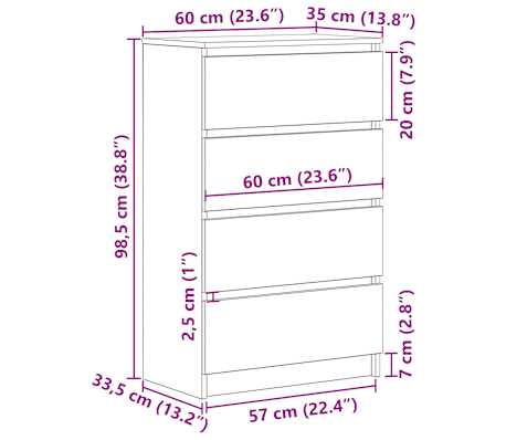 vidaXL Aparador de madera contrachapada negro 60x35x98,5 cm