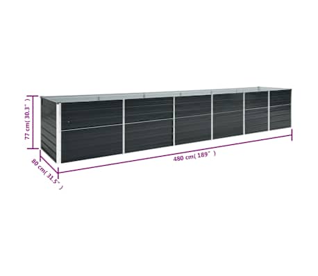 vidaXL Arriate de jardín de acero galvanizado antracita 480x80x77 cm