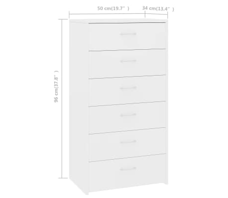vidaXL Aparador con 6 cajones madera contrachapada blanco 50x34x96 cm