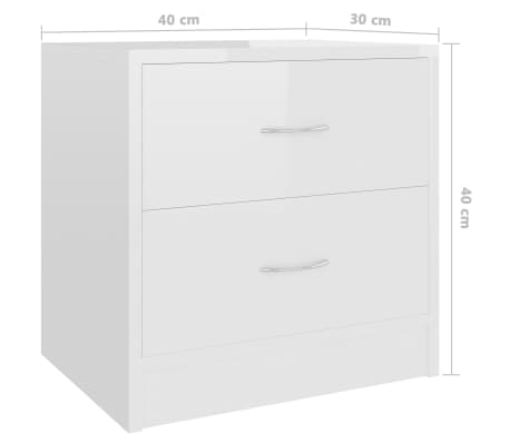 vidaXL Mesitas de noche 2 uds contrachapada blanco brillo 40x30x40 cm