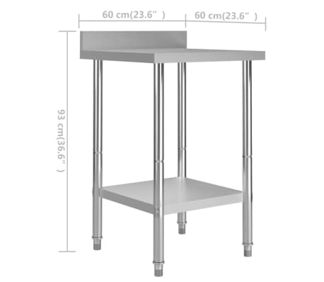 vidaXL Mesa trabajo cocina y salpicadero acero inoxidable 60x60x93 cm