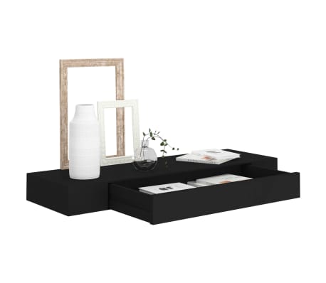 vidaXL Estante flotante de pared con cajón negro 80x25x8 cm