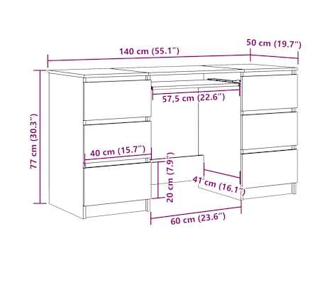 vidaXL Escritorio de madera contrachapada negro 140x50x77 cm