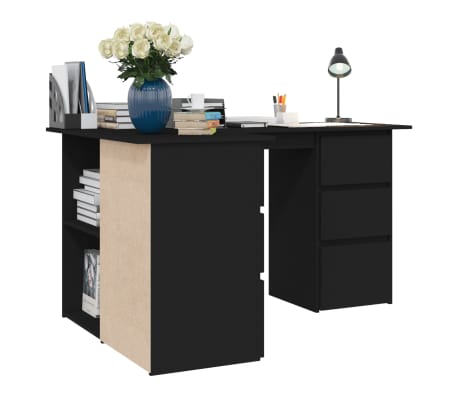 vidaXL Escritorio de esquina madera contrachapada negro 145x100x76 cm