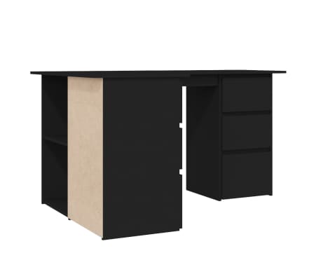vidaXL Escritorio de esquina madera contrachapada negro 145x100x76 cm