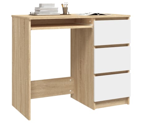 vidaXL Desk White and sonoma oak Engineered wood Small Drawers Desk