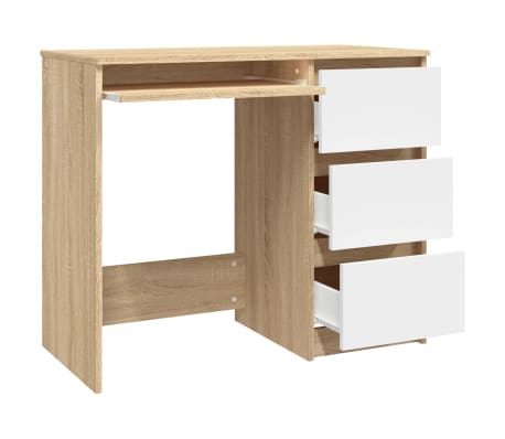 vidaXL Desk White and sonoma oak Engineered wood Small Drawers Desk
