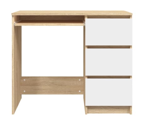 vidaXL Desk White and sonoma oak Engineered wood Small Drawers Desk