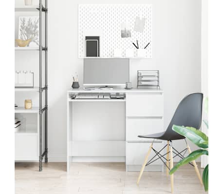 vidaXL Escritorio de madera contrachapada blanco brillo 90x45x76 cm