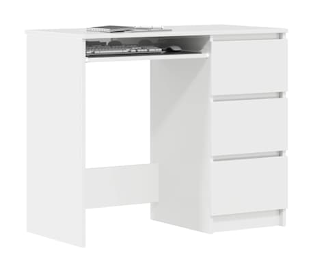 vidaXL Escritorio de madera contrachapada blanco brillo 90x45x76 cm