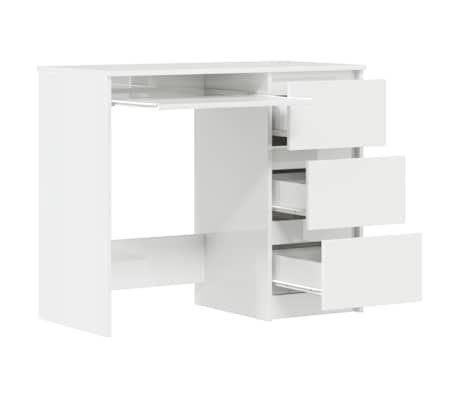 vidaXL Escritorio de madera contrachapada blanco brillo 90x45x76 cm