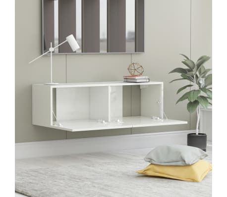 vidaXL Mueble TV madera contrachapada blanco brillante 100x30x30 cm