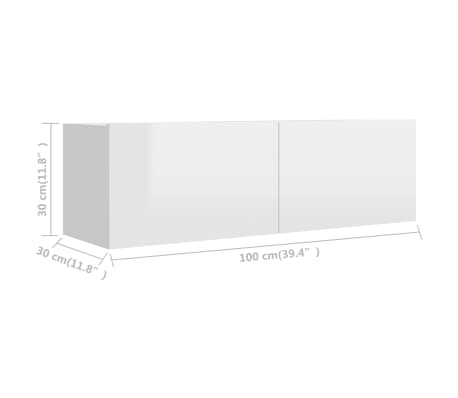 vidaXL Mueble TV madera contrachapada blanco brillante 100x30x30 cm