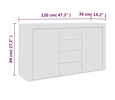 vidaXL Aparador de madera contrachapada blanco 120x36x69 cm