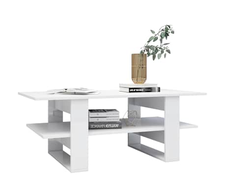 vidaXL Table basse Contreplaqué blanc brillant 110x55x42 cm