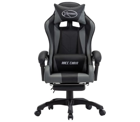 vidaXL Silla gaming con reposapiés cuero sintético gris y negro