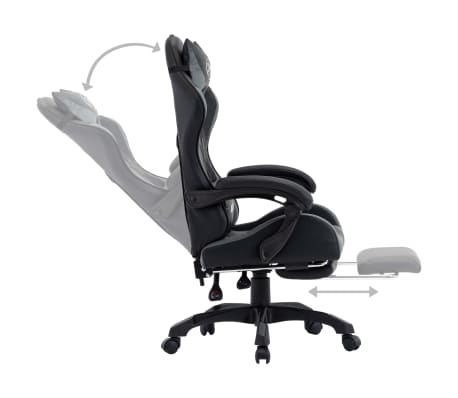 vidaXL Silla gaming con reposapiés cuero sintético gris y negro