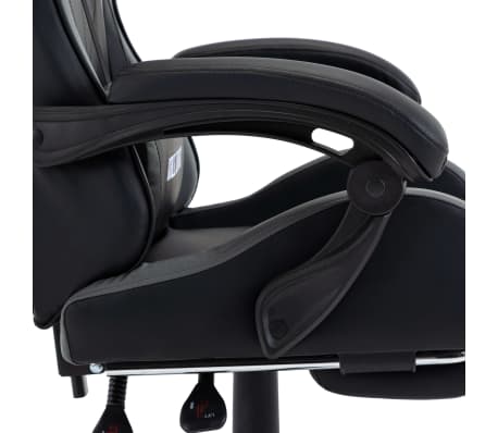 vidaXL Silla gaming con reposapiés cuero sintético gris y negro
